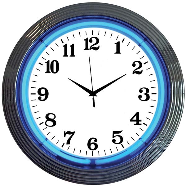 Chrome Rim Blue Neon Wall Clock